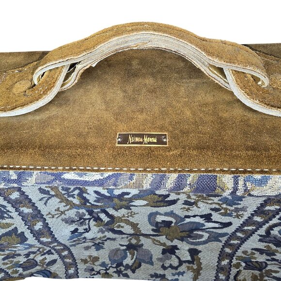 Vintage Neiman Marcus Floral Tapestry & Suede Suitcase With Lock - Picture 2 of 11
